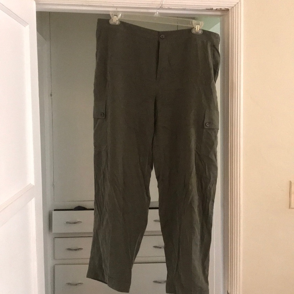 Banana Republic silk army green cargo pants, 16.
